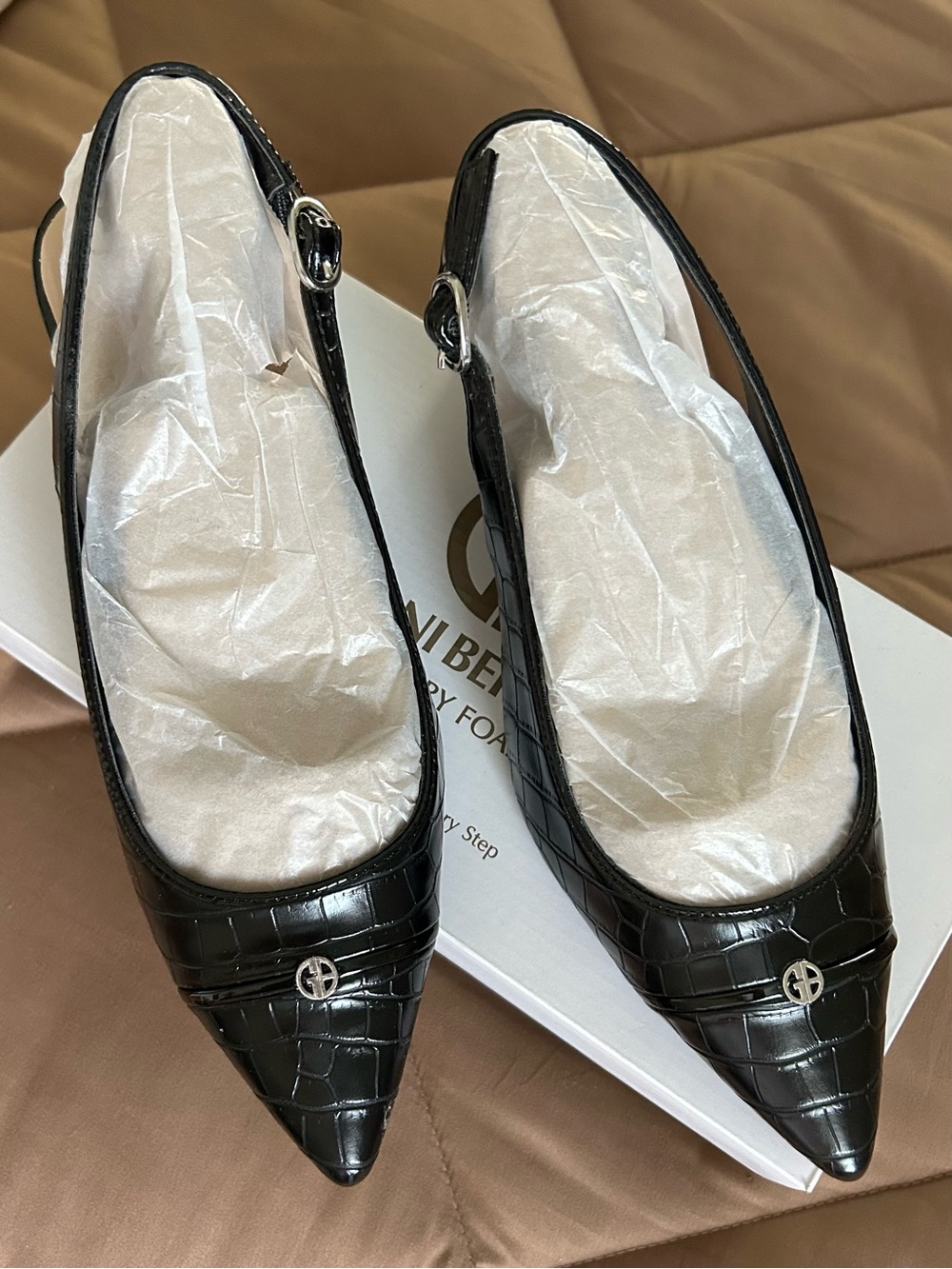 Giani Bernini Black Croc-Embossed Pointed-Toe Slingbacks